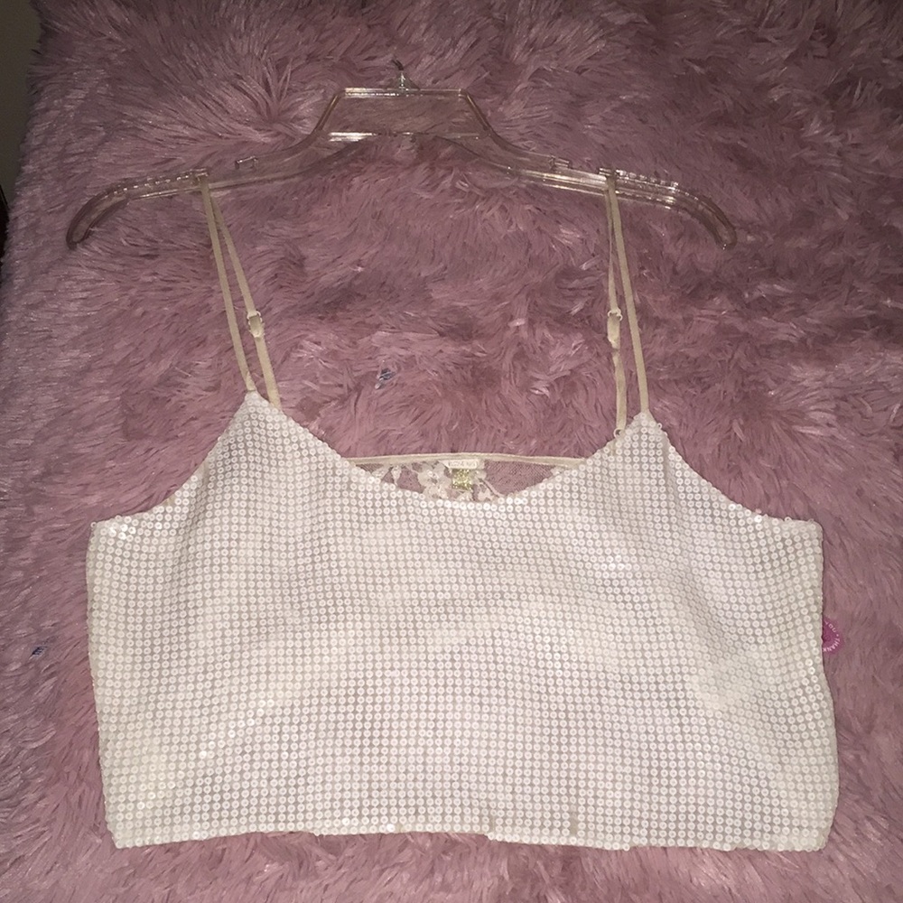 Cream color sequin and lace crop top size M